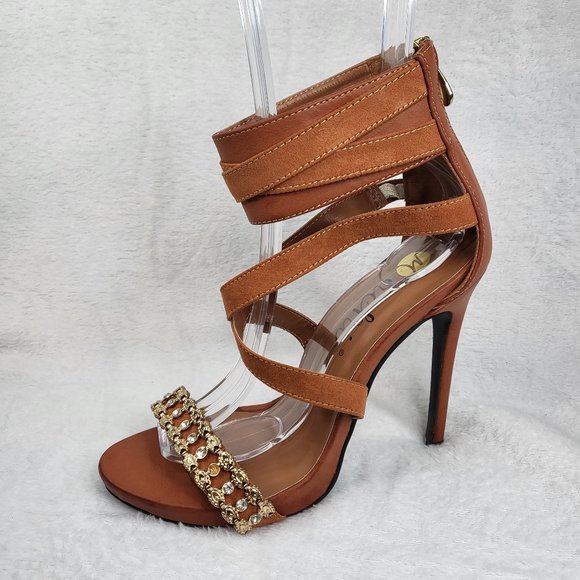 Machi Shoes - **LAST ONE LEFT*** Cross Strap 4.5" Stiletto Heel Shoes Camel Tan